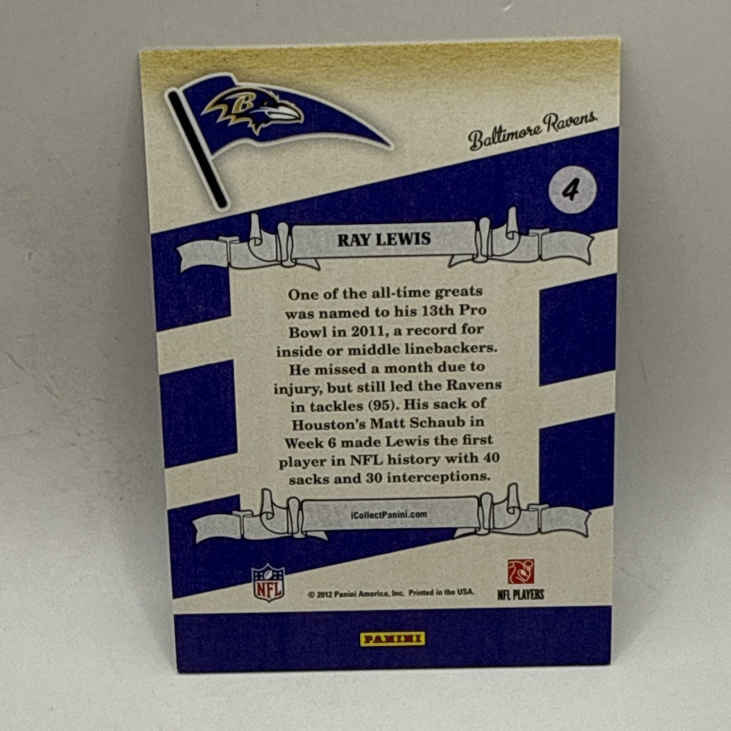 2012 Panini National Convention Ray Lewis 4 Team Colors Holo Baltimore Ravens