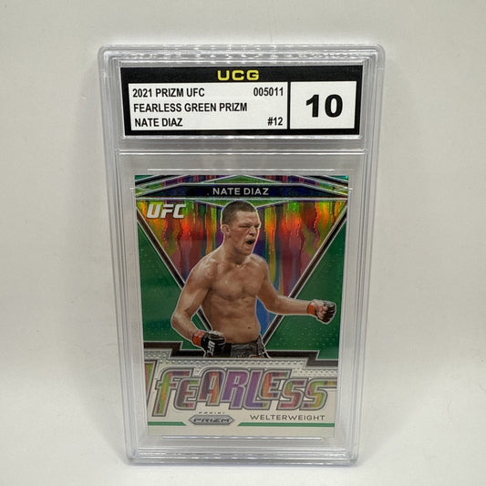 2021 Panini Prizm UFC Debut Edition Nate Diaz Fearless Green Prizm #12 Graded 10
