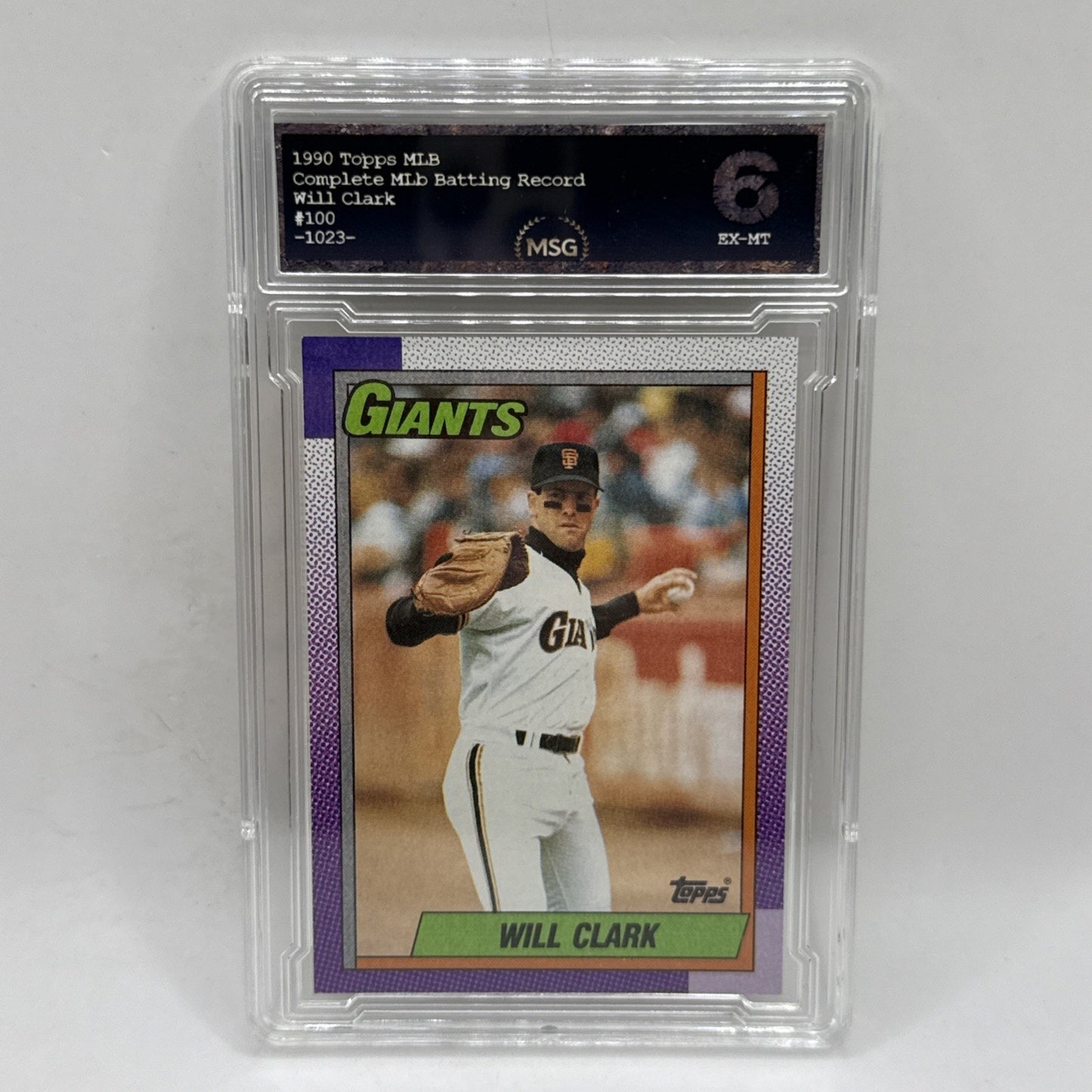 1990 Topps Baseball Card Will Clark #100 Graded 6 MLB Giants Vintage Collectible