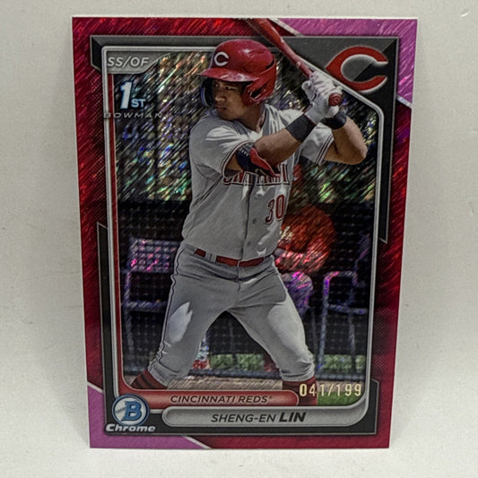 2024 Bowman Chrome Sheng-En Lin Pink 1st Chrome /199 MLB Cincinnati Reds