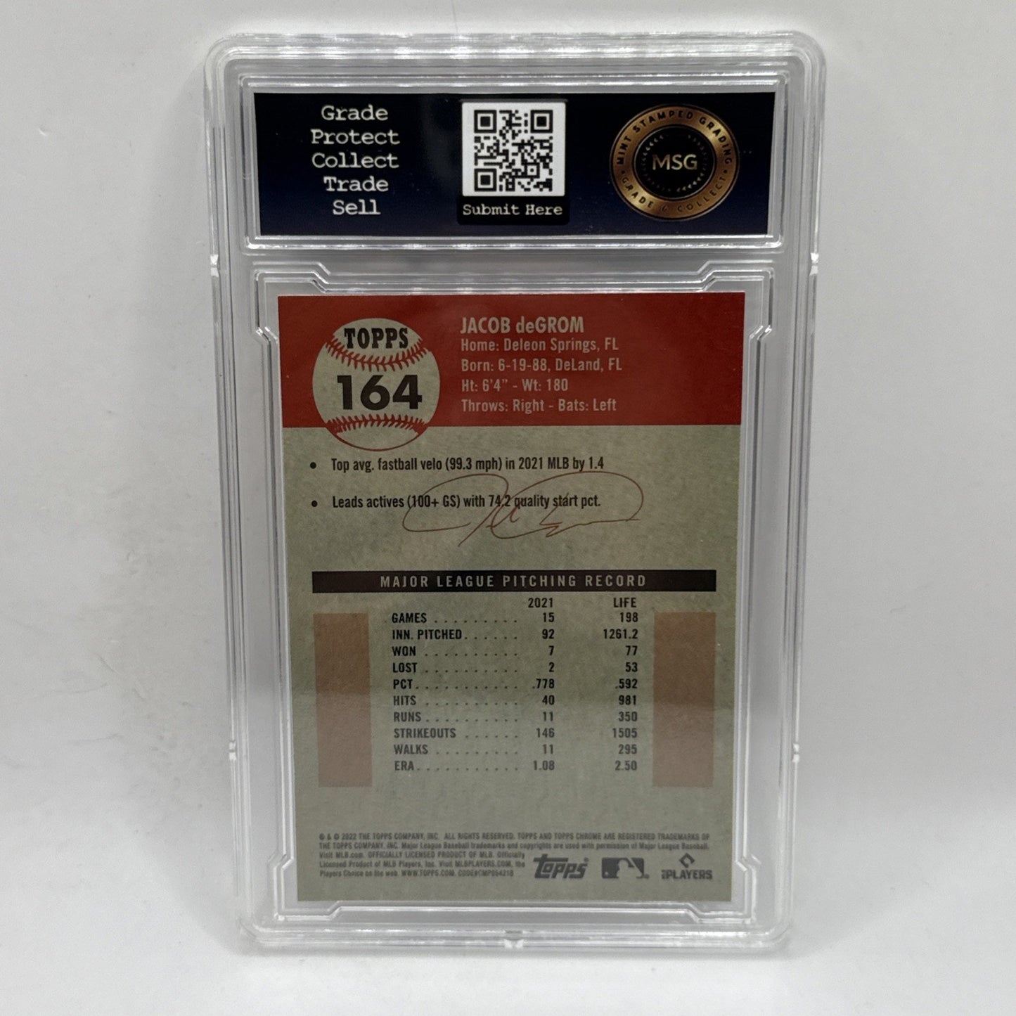2022 Topps Chrome Platinum Anniversary #164 Jacob deGrom Prizm Graded 10 - Mets