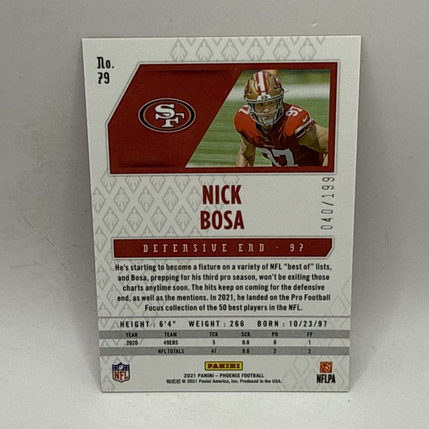 2021 Panini Phoenix Nick Bosa Pink /199 #79 NFL San Francisco 49ers Short Print