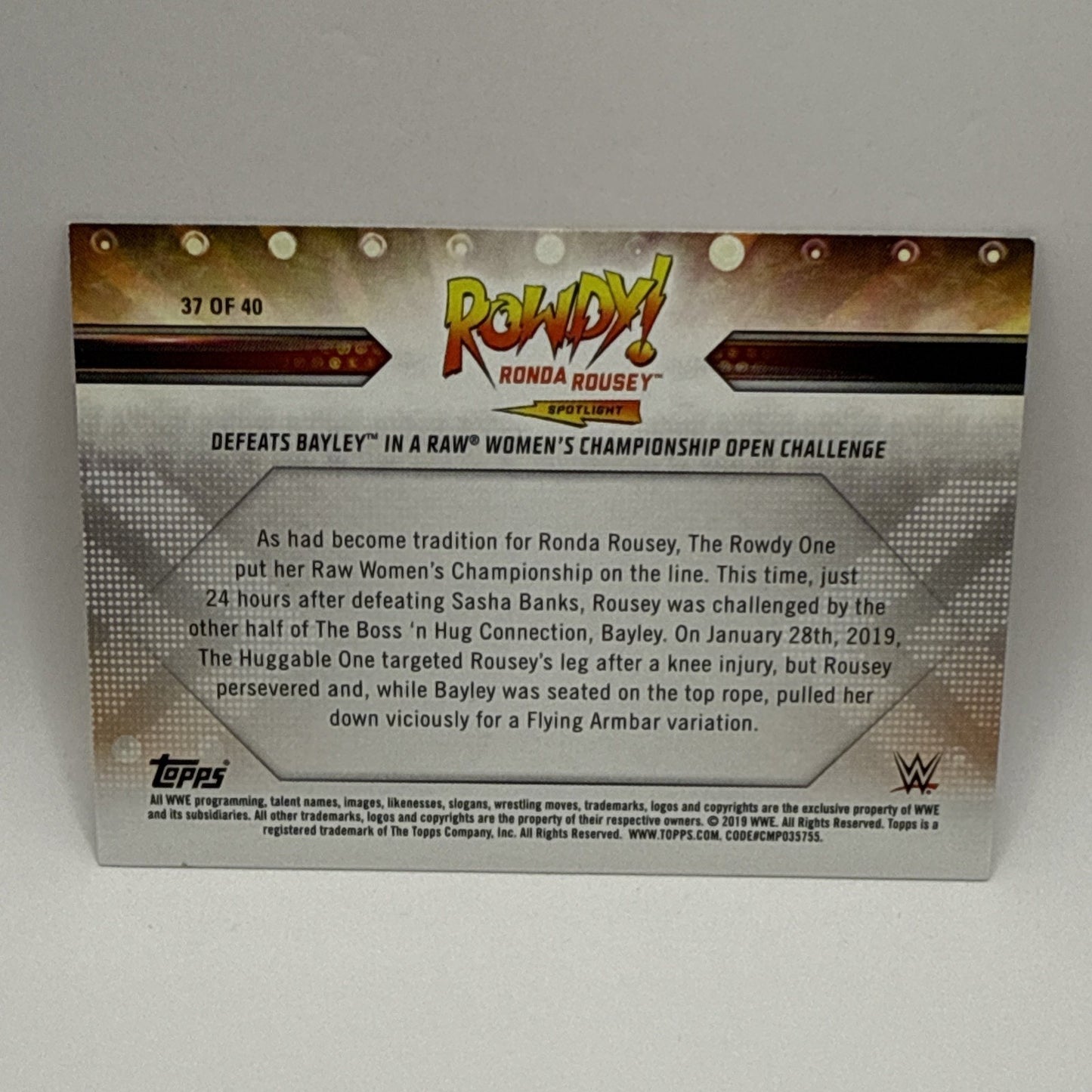 2019 Topps WWE Ronda Rousey Spotlight Complete Series #37 Defeats Bayley