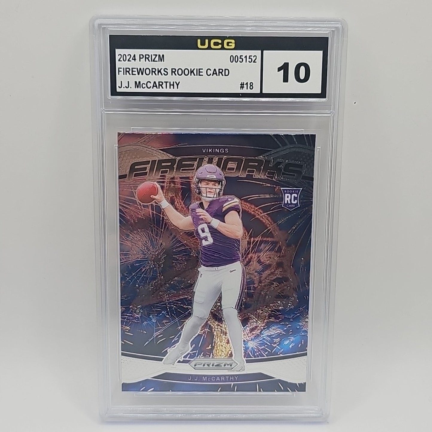 2024 PANINI PRIZM FIREWORKS #18 JJ MCCARTHY ROOKIE RC GRADED 10 NFL VIKINGS