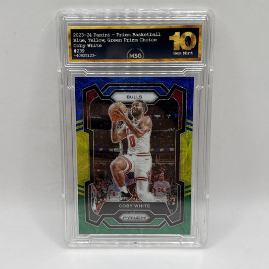 Coby White - 2023-24 Panini Prizm - Choice Blue Yellow Green #239 - Bulls Graded