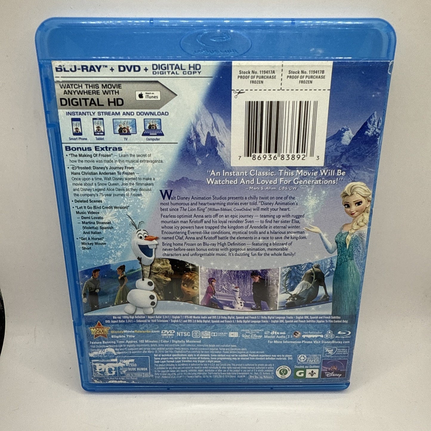 FROZEN (Blu-Ray/DVD, 2014, 2-Disc Set) Disney Collectors Edition
