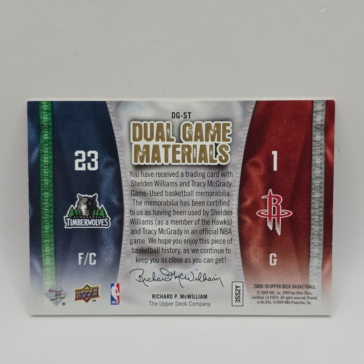 2009 Upper Deck Dual Game Materials Shelden Williams Tracy McGrady Relic /150