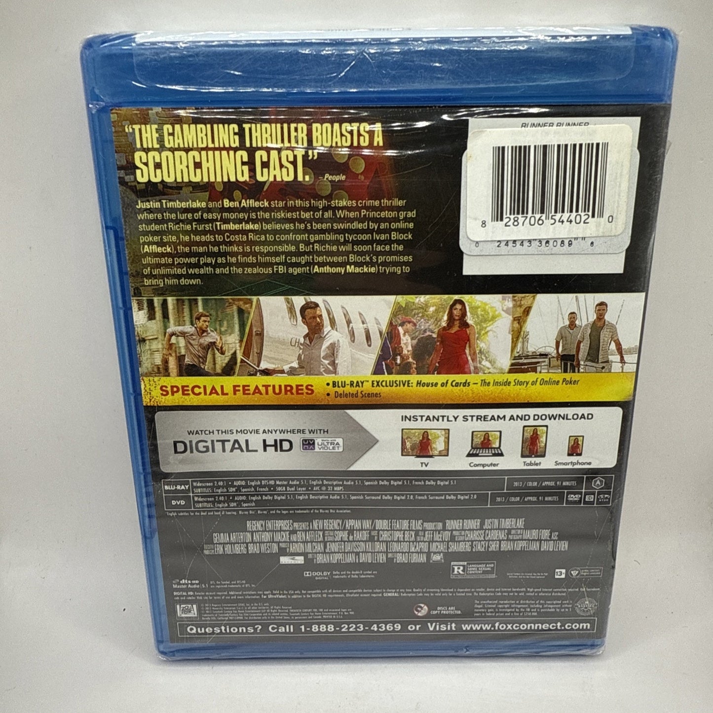 Runner Runner (Blu-Ray, DVD 2013) Ben Affleck, Justin Timberlake - New, Sealed!