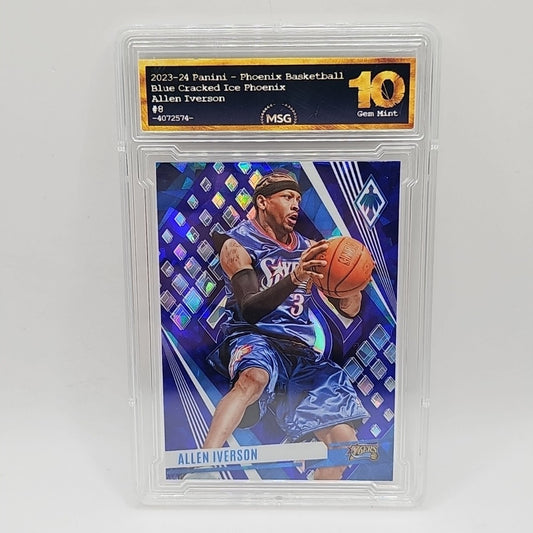 2023-24 PANINI PHOENIX ALLEN IVERSON BLUE CRACKED ICE 76ERS #8 GRADED 10 GEM