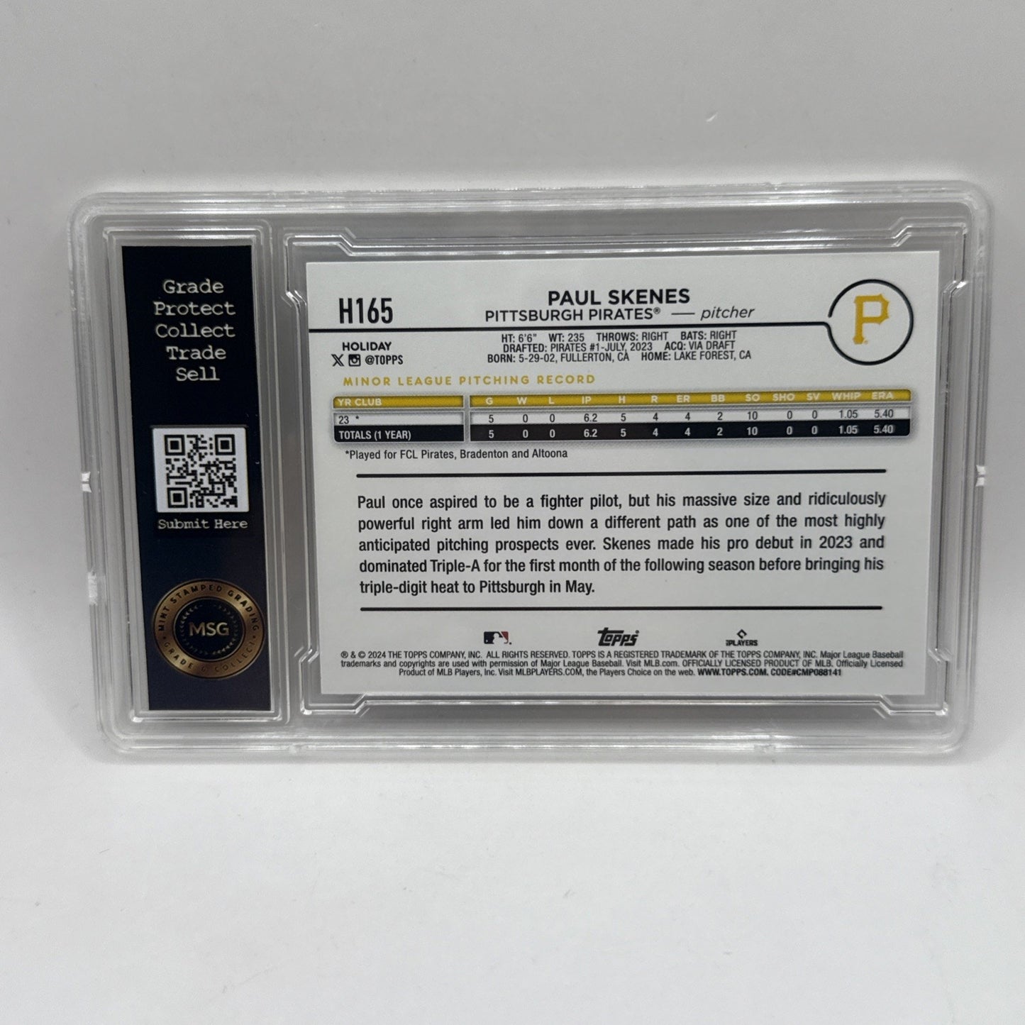 2024 Topps Holiday Paul Skenes RC Rookie #H165 Pirates Graded 9 Mint Card MLB