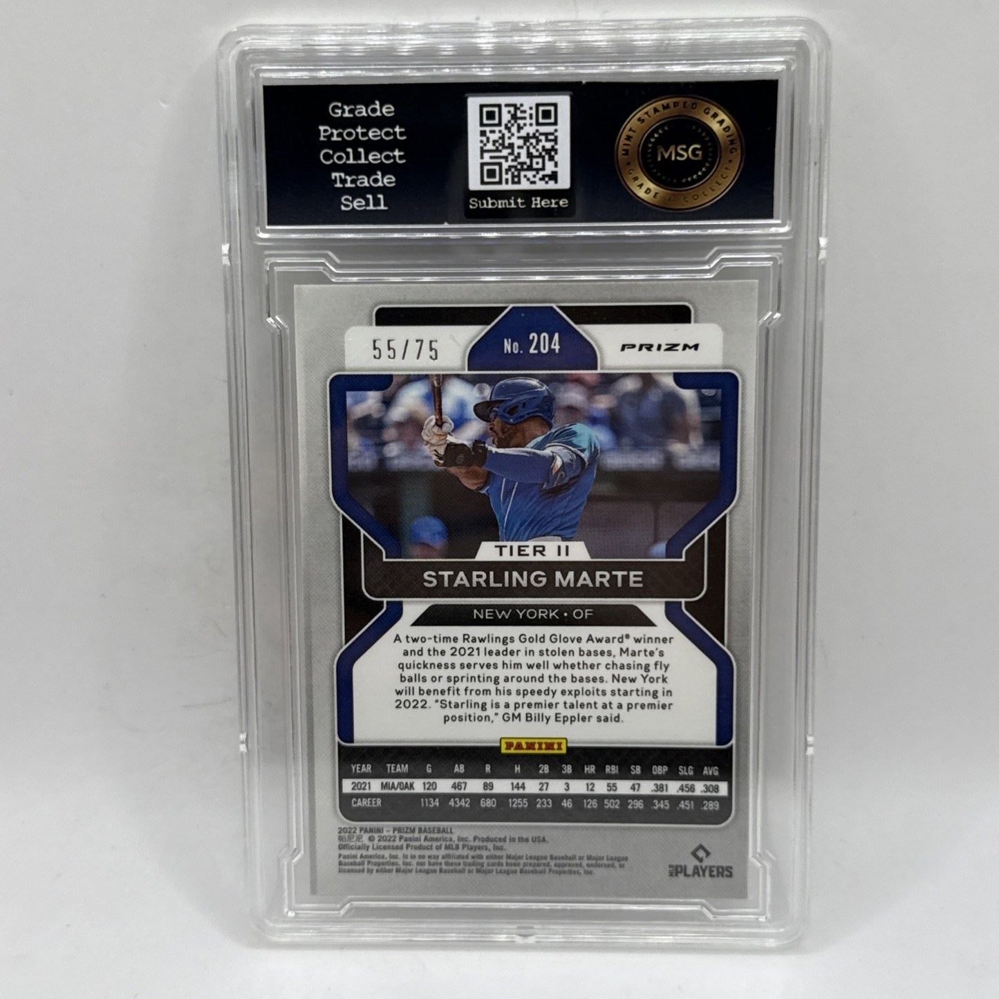 2022 Panini Prizm Starling Marte #204 Checkerboard Prizm 3/75 New York Graded 8