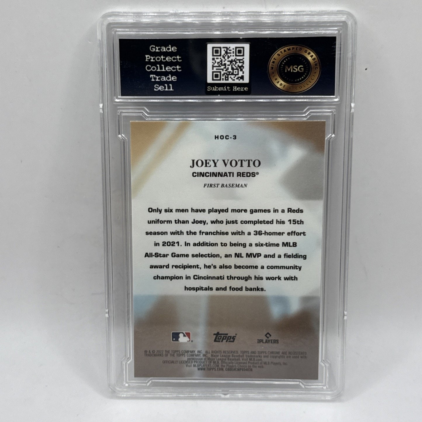 Joey Votto Topps Chrome 2022 Heart of the City New York Mets Insert Graded 9 MLB