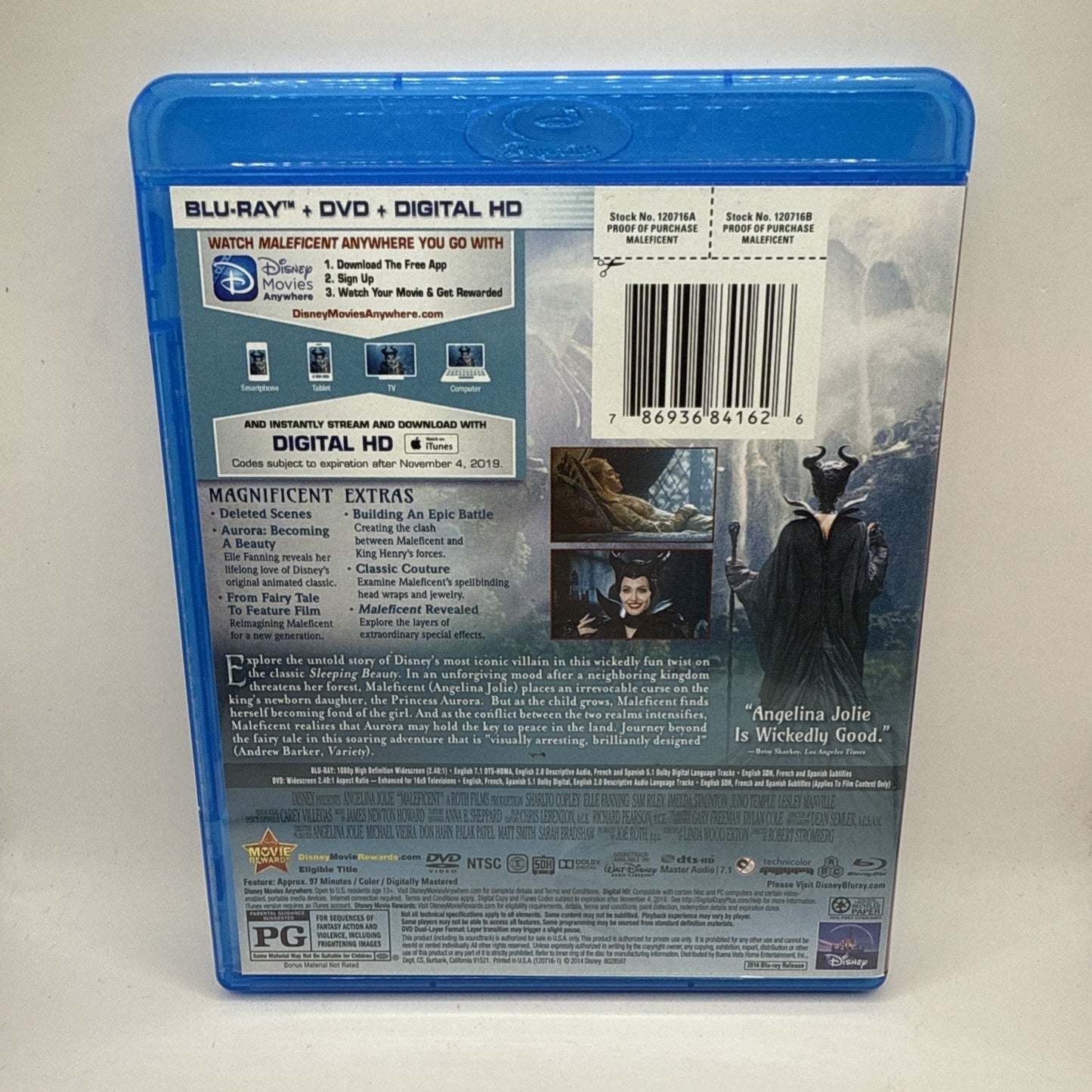 MALEFICENT BLU-RAY + DVD, 2014, ANGELINA JOLIE DISNEY MOVIE