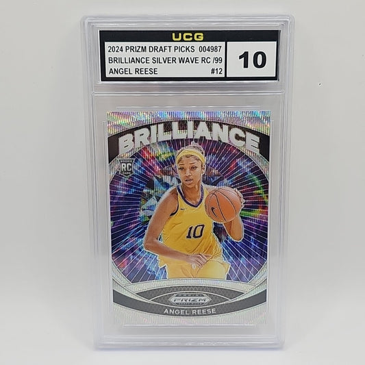 Angel Reese 2024 Panini Draft Picks Brilliance Silver Wave Prizm /99 #12 Graded