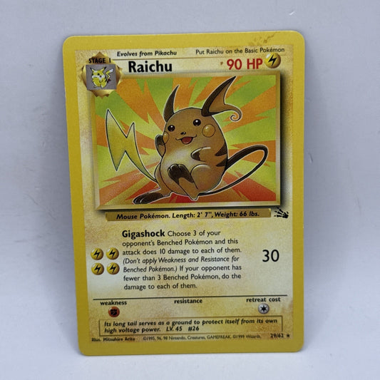 Raichu 29/62 Fossil Regular HP Pokemon Collectible Vintage Card Non-Holo