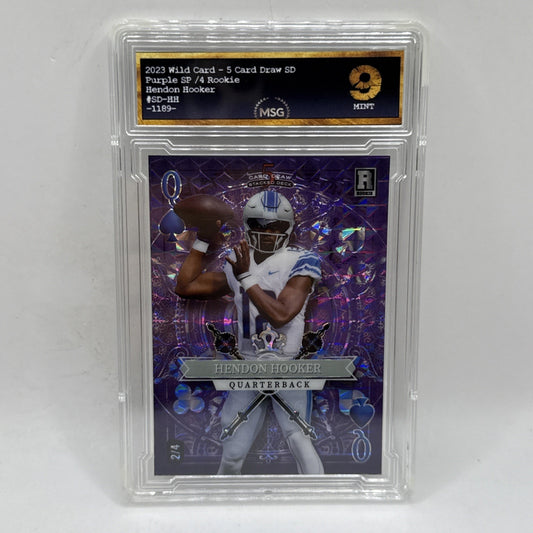 Hendon Hooker 2023 Wild Card 5 Card Draw Queen Purple SP /4 Graded 9 NFL Lions