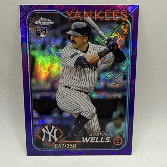 2024 Topps Chrome Logofractor - Purple /250 - Austin Wells #281 - Yankees RC