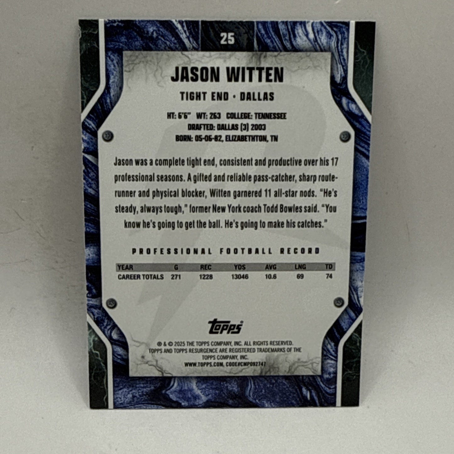 2024 Topps Resurgence Jason Witten #25 Crimson Surge Refractor /199 Cowboys NFL