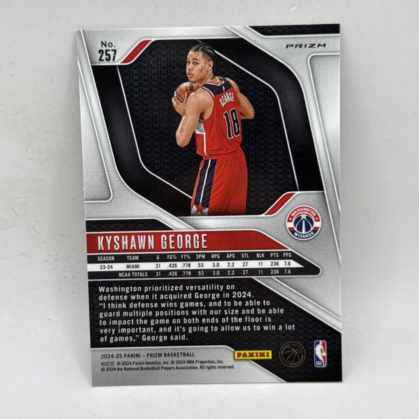 2024-25 Panini Prizm Kyshawn George #257 Green Ice Washington Wizards