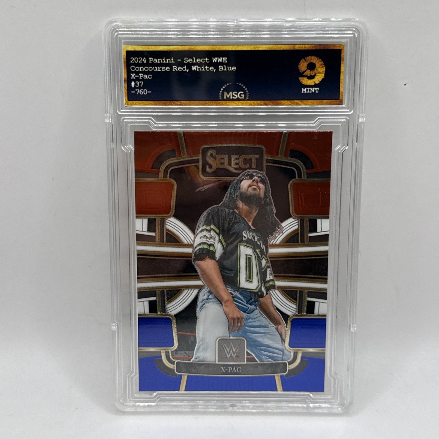 XPAC 2024 Select WWE Red/Blue Prizm Concourse Level #37 Graded 9 Mint Card