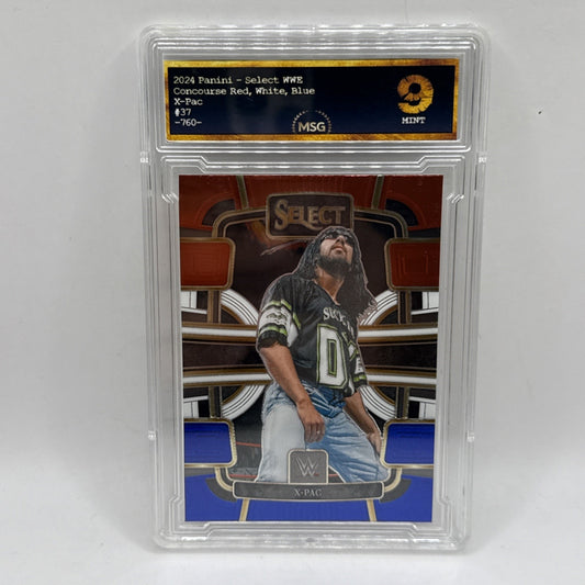 XPAC 2024 Select WWE Red/Blue Prizm Concourse Level #37 Graded 9 Mint Card