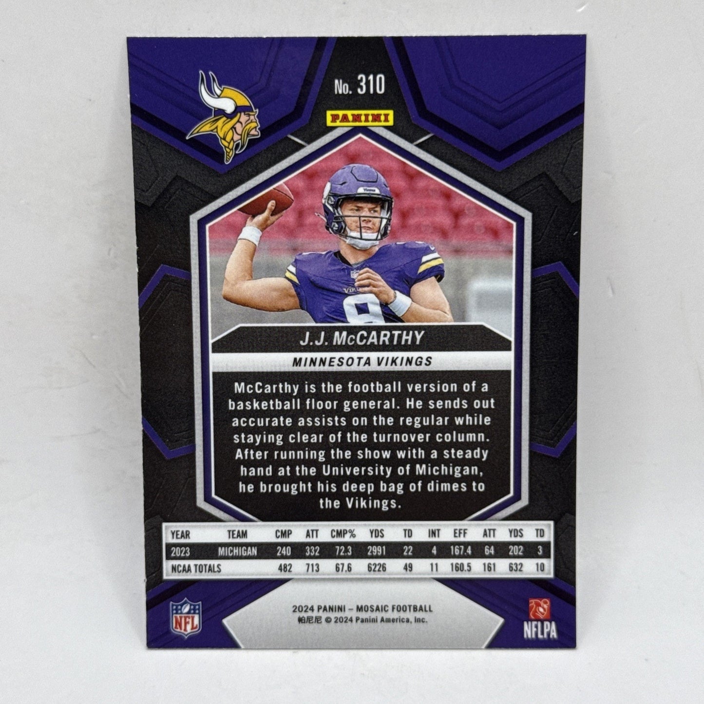 2024 Panini Mosaic - Rookies #310 J.J. McCarthy (RC) NFL Vikings Card