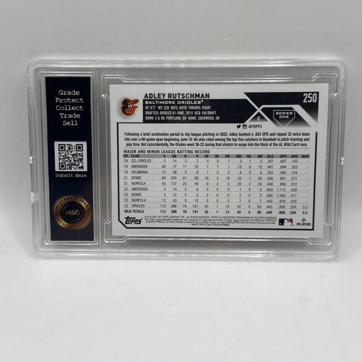 Adley Rutschman ROOKIE CARD 2023 Topps Series 1 Rookie Card #250 Graded 9 MLB