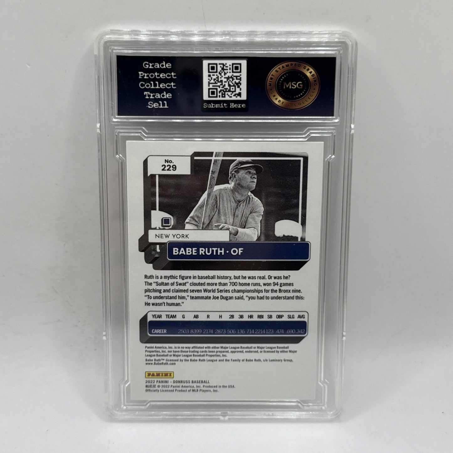 2022 Donruss #229 Babe Ruth New York Yankees Graded 10 Gem Mint MLB Card