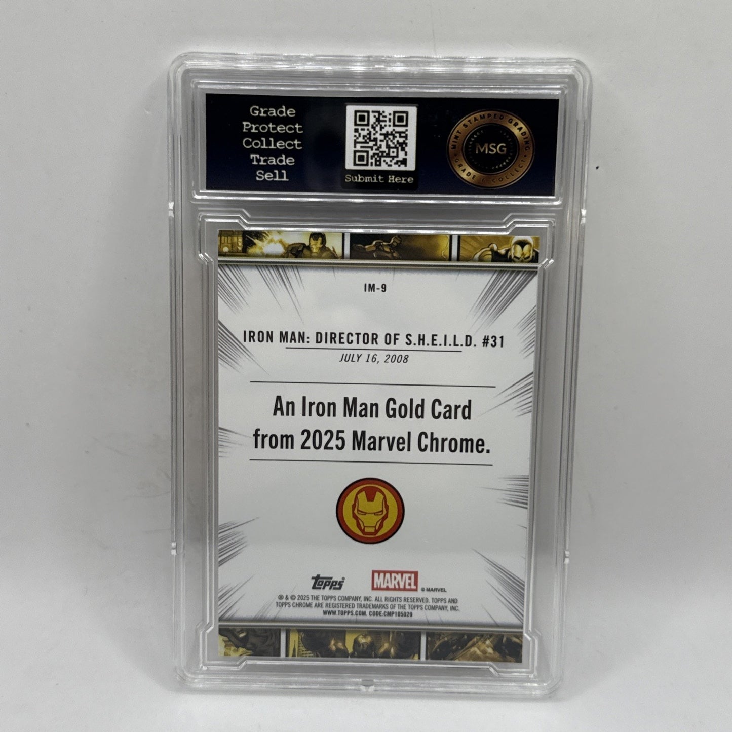 Iron Man 2025 Topps Chrome MARVEL Iron Man Gold Card #IM-9 Graded 10 Gem Mint