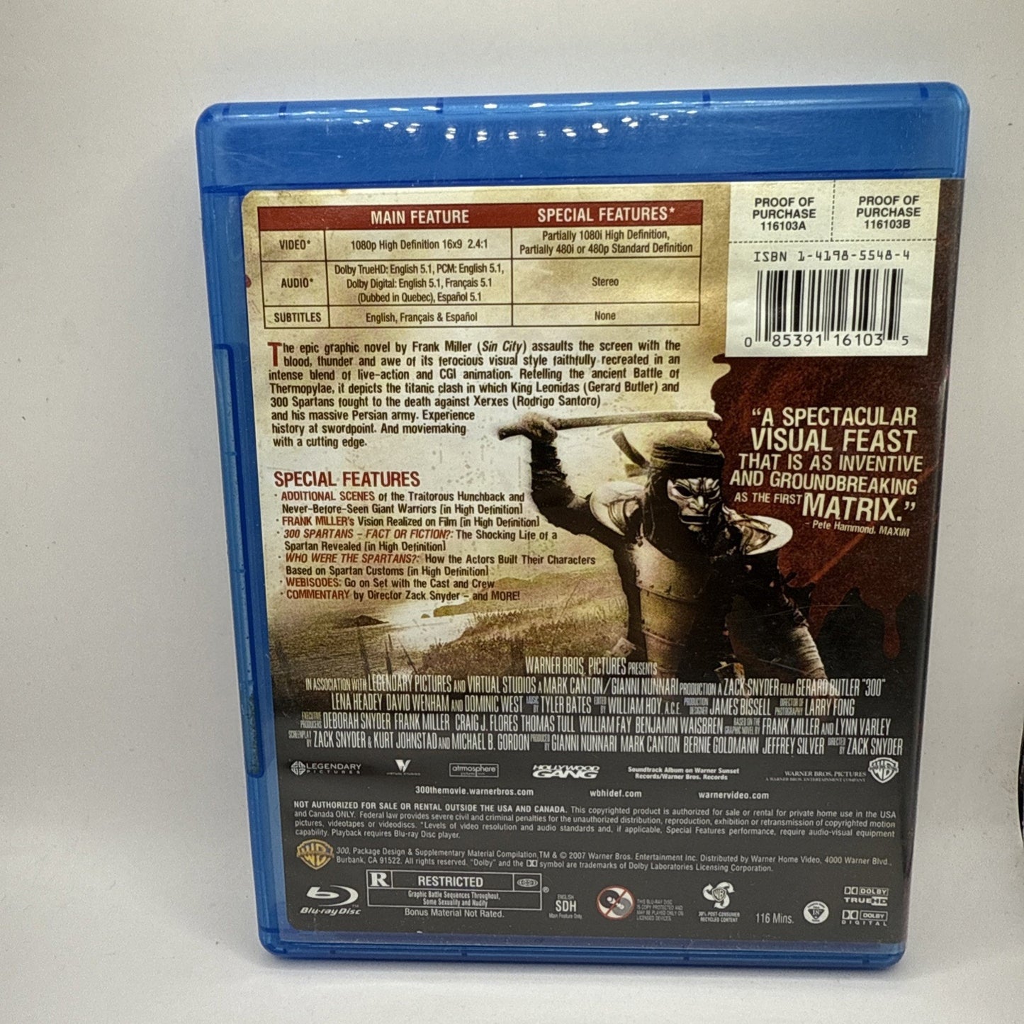 300 Movie Blu-ray 2007 Zack Snyder, Kurt Johnstad & Michael B. Gordon
