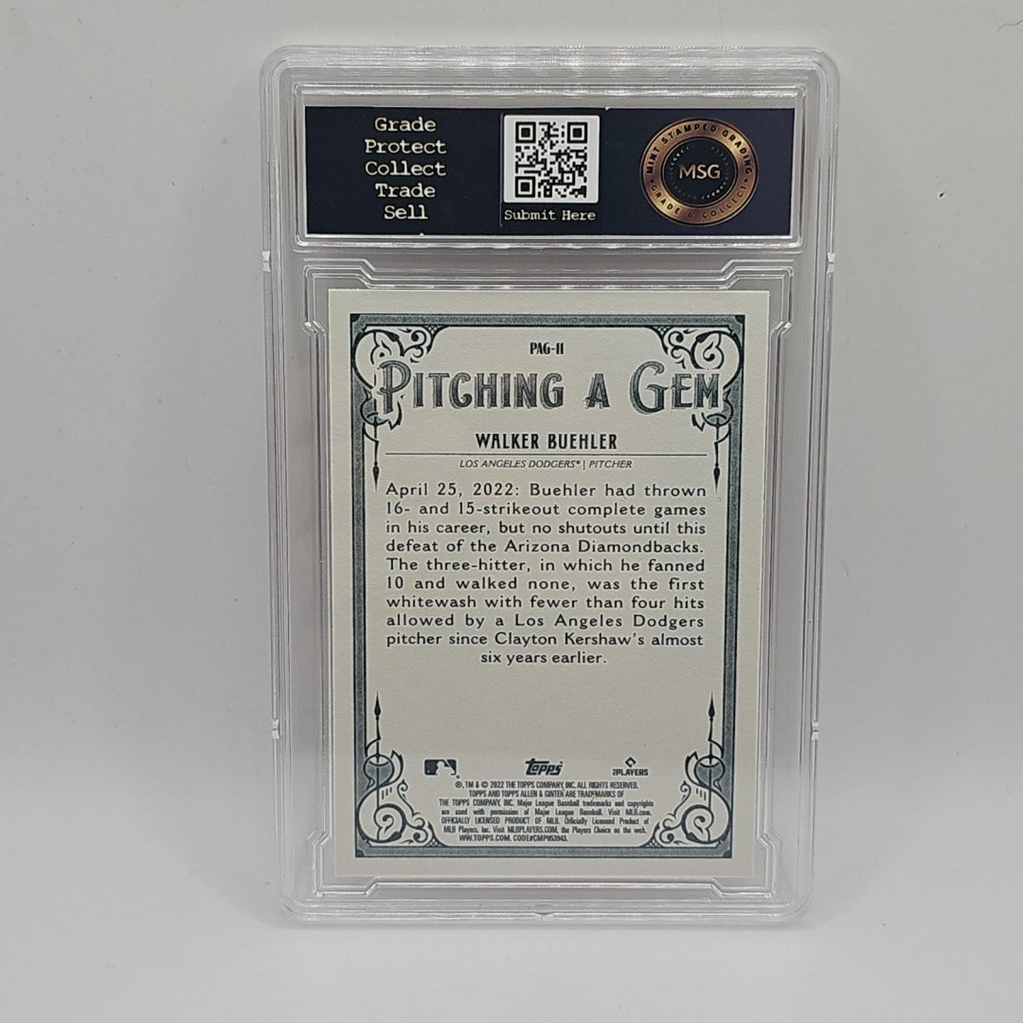 2022 Topps Allen & Ginter #PAG-11 Walker Buehler Pitching a Gem Graded 10 MLB