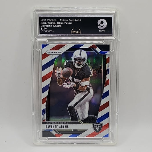 DAVANTE ADAMS 2024 PANINI RED, WHITE, & BLUE PRIZM #150 LAS VEGAS RAIDERS GRADED