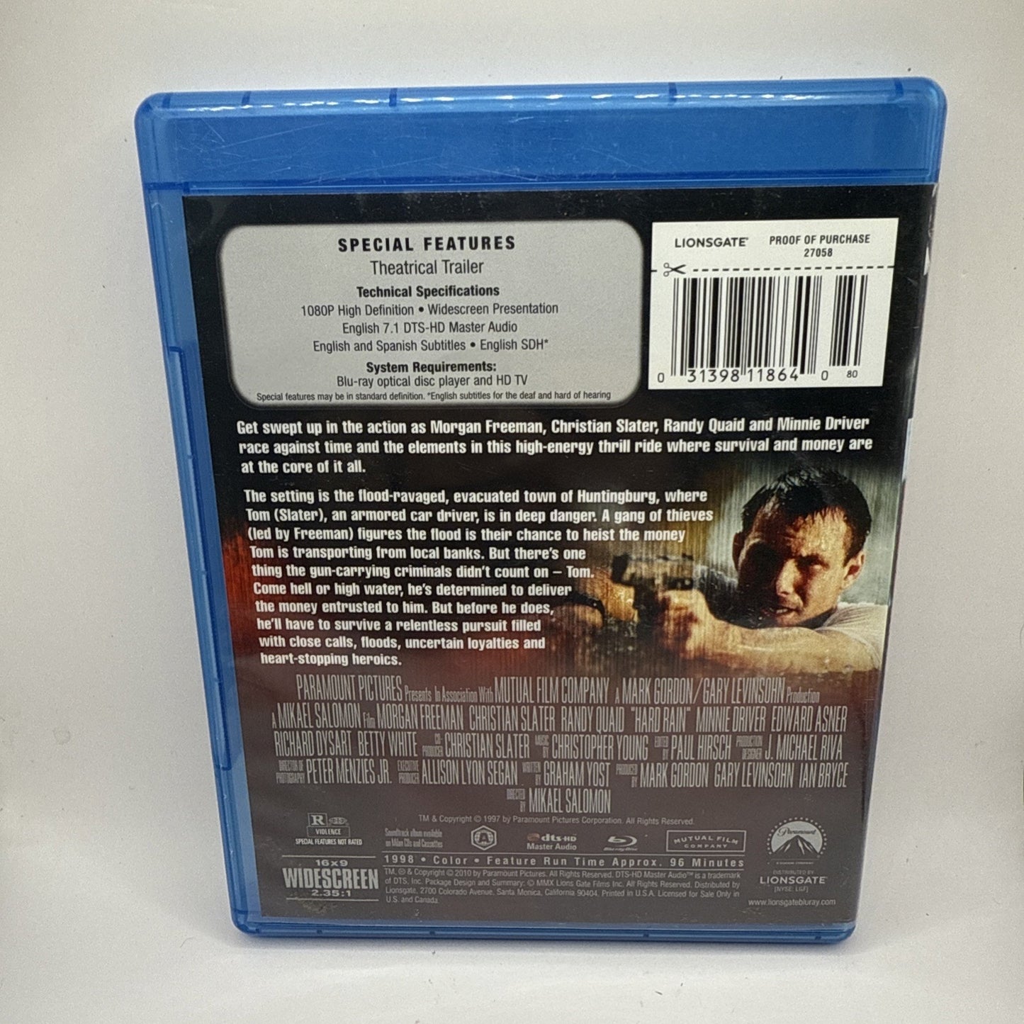 Hard Rain (Blu-ray Disc, 1998) Morgan Freeman, Christian Slater - Action