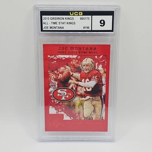 Joe Montana 2015 Donruss Gridiron Kings All Time Stat Kings Red Frame Graded 9