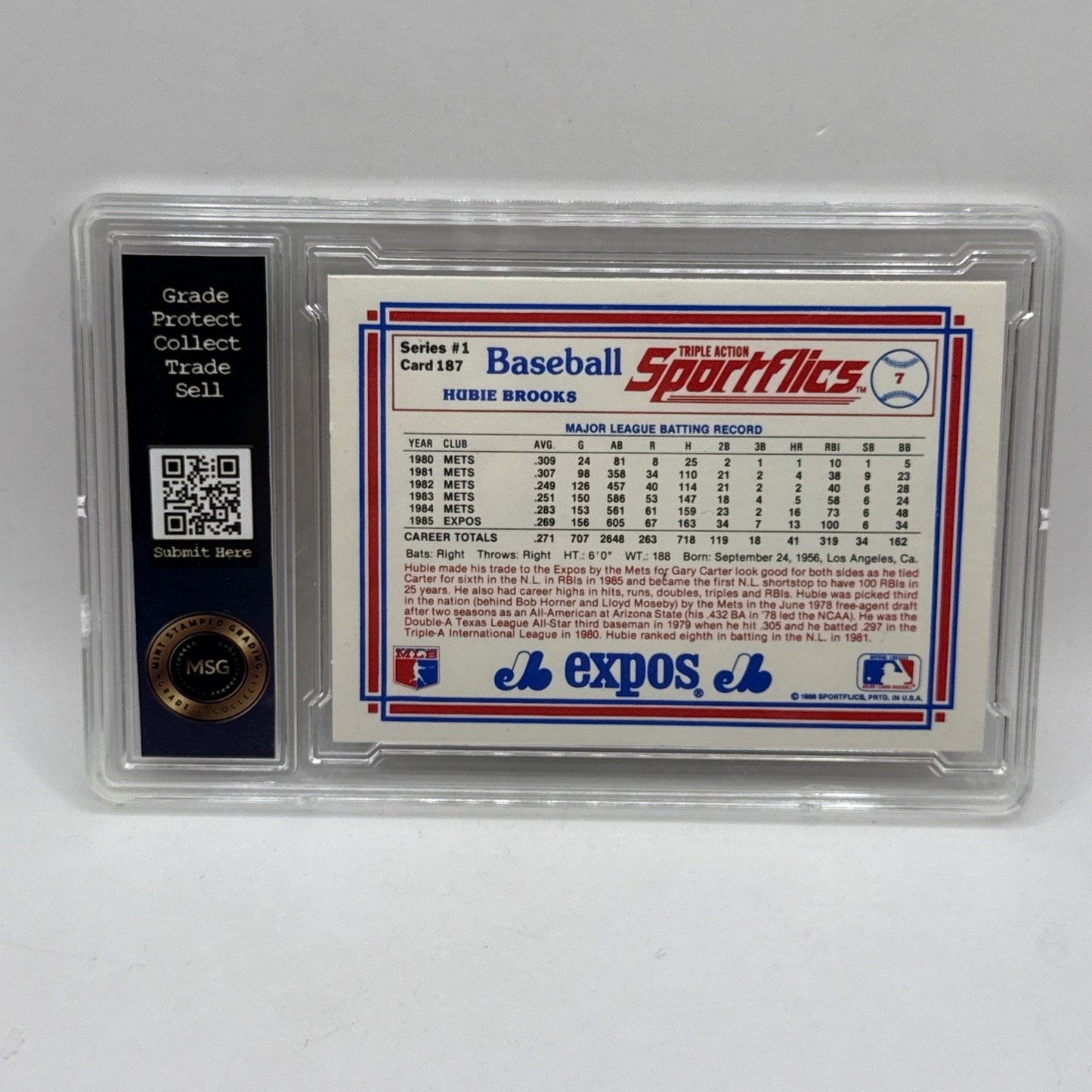 1986 Sportflics #187 Hubie Brooks MLB Expos Graded 7 Baseball Card Triple Action