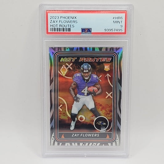 2023 Panini Phoenix ZAY FLOWERS Hot Routes Silver Prizm Rookie NFL Ravens PSA 9