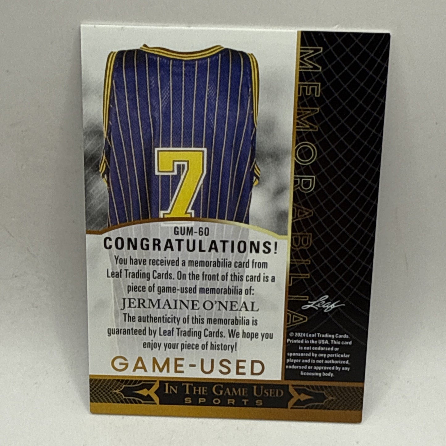 Leaf In The Game Jermaine Onea Duo Color Used Sports -GAME USED PATCH- Pacers