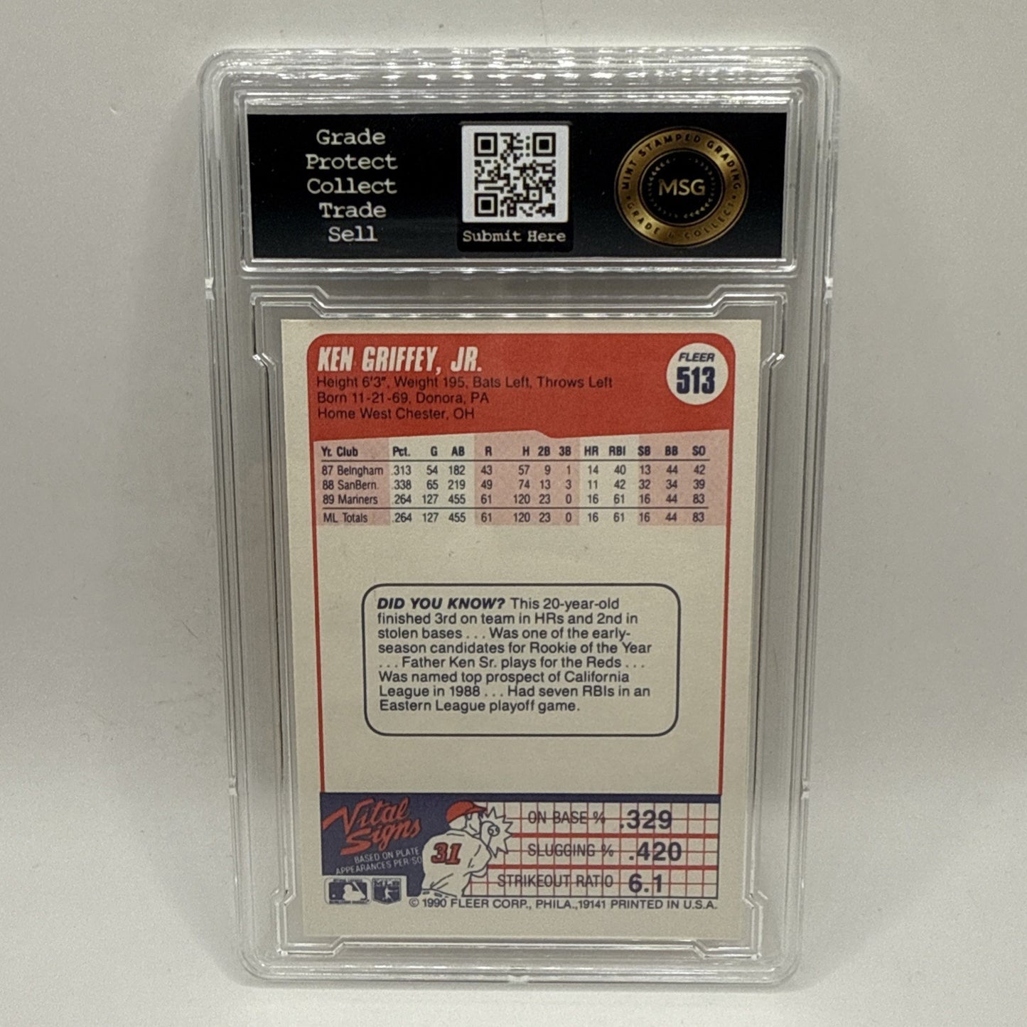 1990 Fleer Ken Griffey Jr Seattle Mariners #513 Graded 6 Vintage MLB