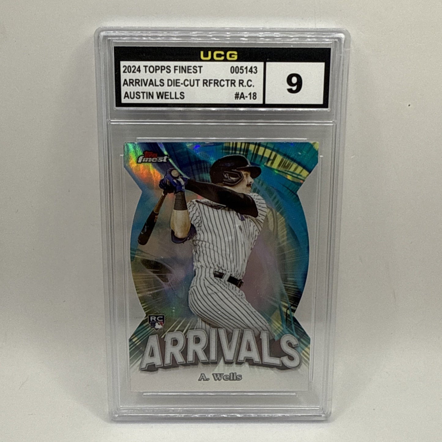 2024 Topps Finest - Arrivals Refractor #A-18 Austin Wells (RC) Graded 9 Die-Cut