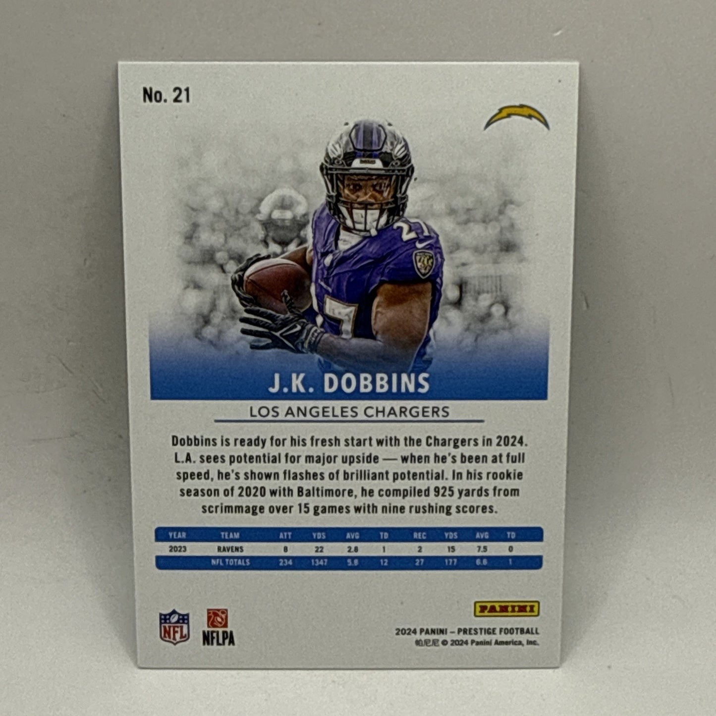2024 Panini Prestige - JK DOBBINS #21 Green XTRA POINTS /299 CHARGERS RAVENS