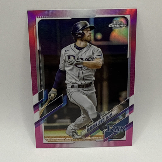 2021 Topps Chrome Baseball Pink Refractor #218 - Brandon Lowe - Tampa Bay Rays