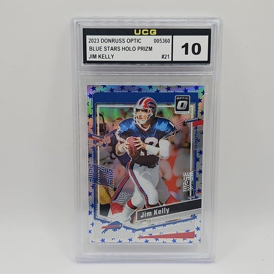 2023 Donruss Optic Jim Kelly Blue Stars Holo Prizm NFL Buffalo Bills Graded 10