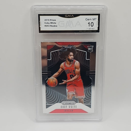 2019-20 Panini Prizm Basketball Card #253 Coby White RC Chicago Bulls Graded 10