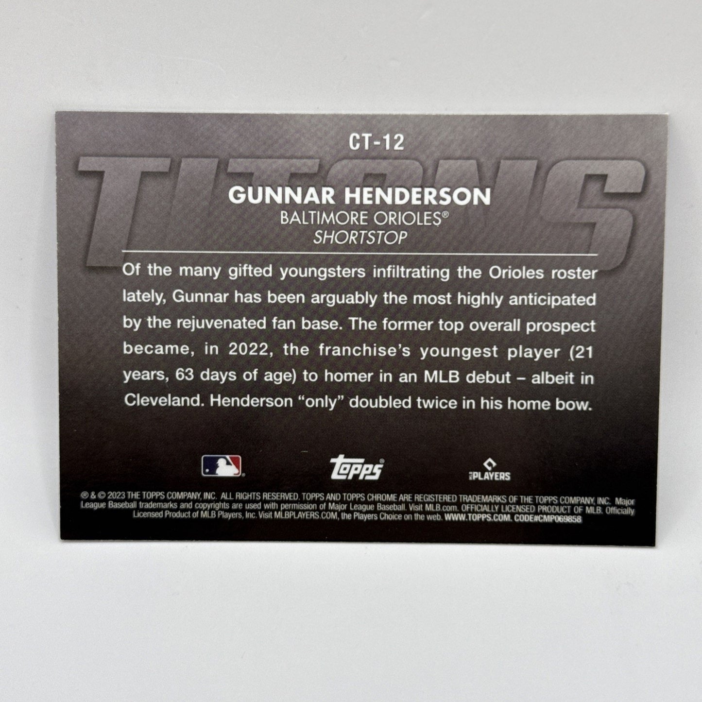 2023 Topps Chrome Update Series - Titans #CT-12 Gunnar Henderson (RC)