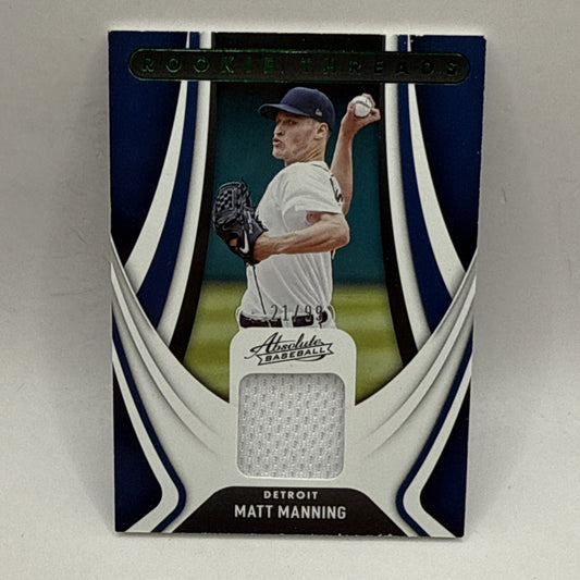 2022 Absolute Rookie Threads Matt Manning Relic #14 MLB Detroit Baseball Card