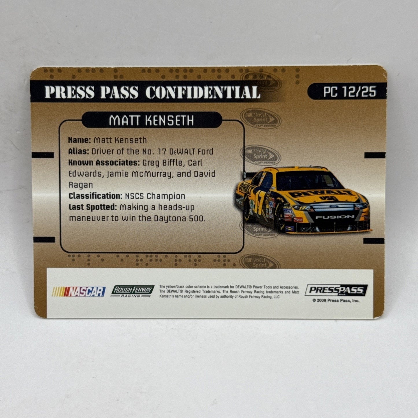 Matt Kenseth PC 12/25 2009 Press Pass Stealth Confidential Classified Bronze
