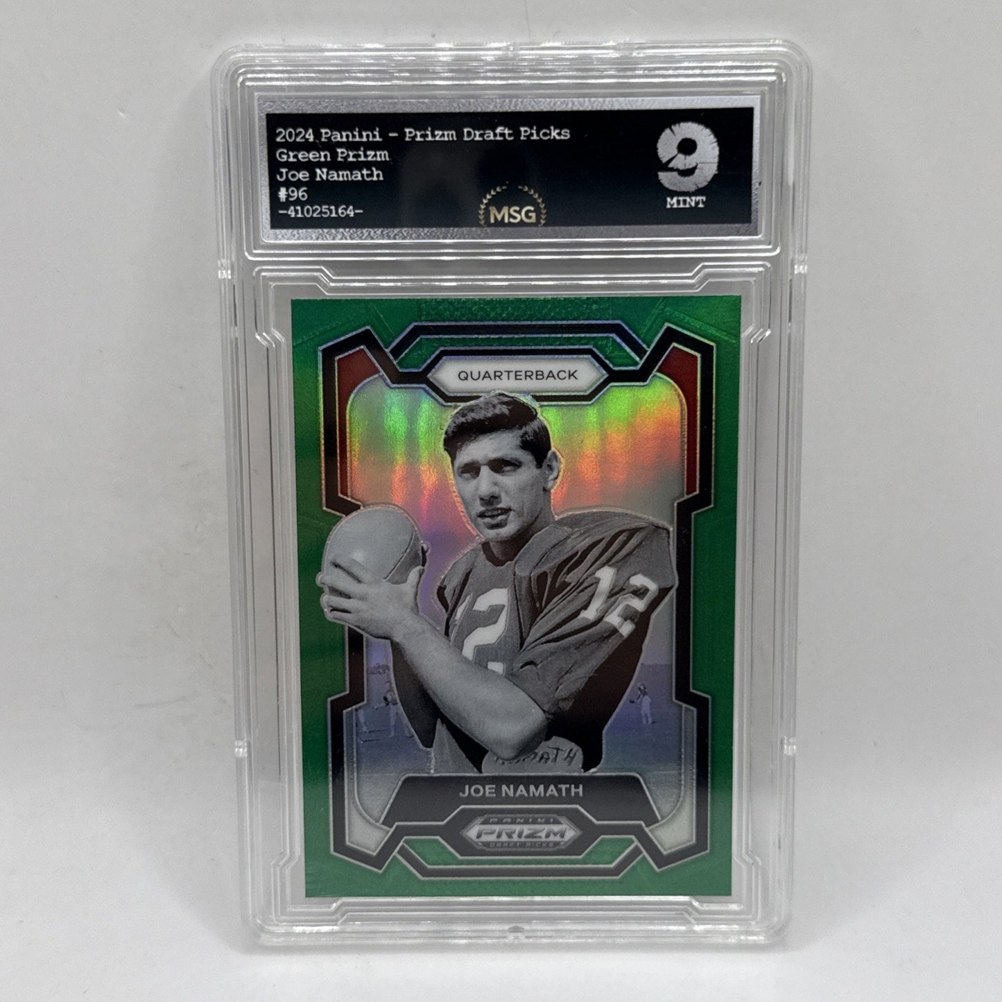 2024 Panini Prizm Draft Picks JOE NAMATH GREEN PRIZM #96 JETS HOF GRADED 9 NFL