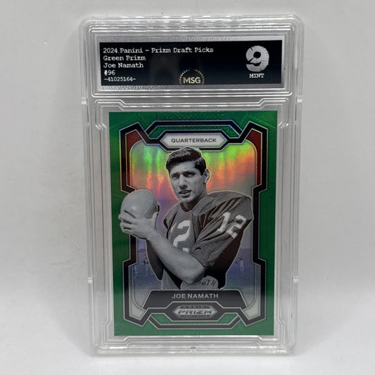 2024 Panini Prizm Draft Picks JOE NAMATH GREEN PRIZM #96 JETS HOF GRADED 9 NFL