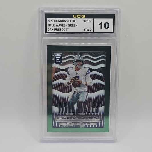 2023 Donruss Elite #TW-2 Dak Prescott Title Waves Green Graded 10 NFL Cowboys