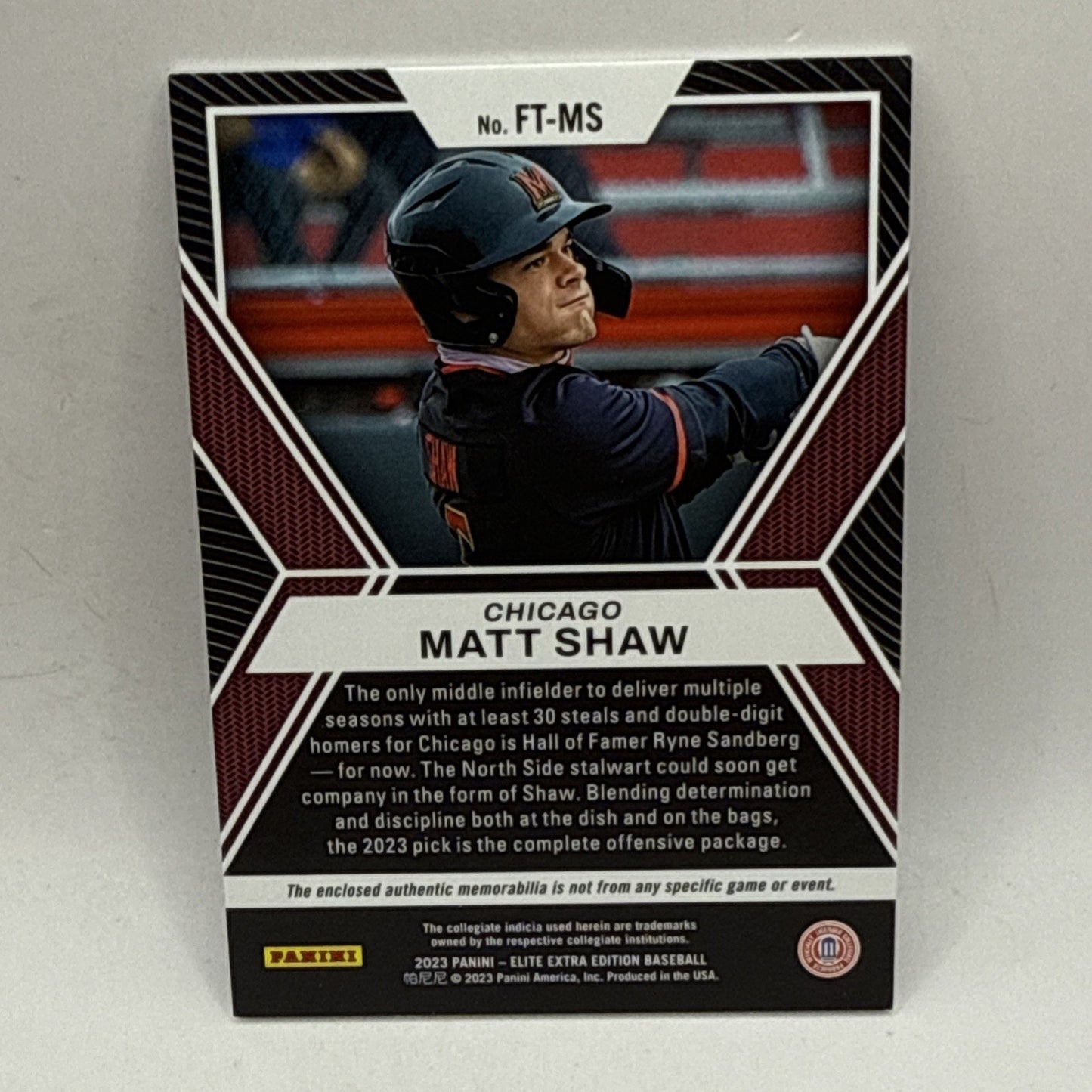2023 Panini Elite Extra Edition Baseball Matt Shaw Relic MLB Chicago